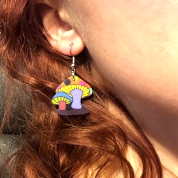 Mushroom earrings acrylic spot red rave festival - Picture 3 of 4